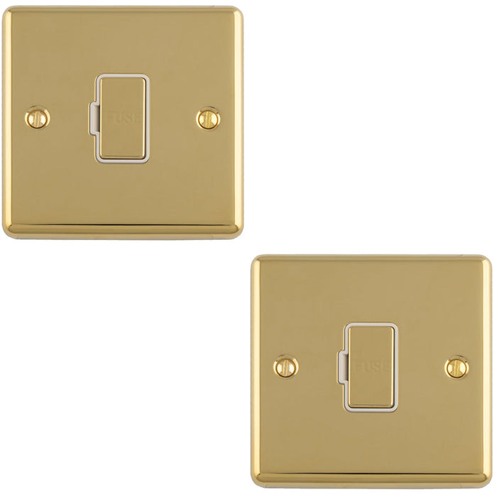 2 PACK 13A DP Unswitched Fuse Spur POLISHED BRASS & White Mains Isolation Wall Plate