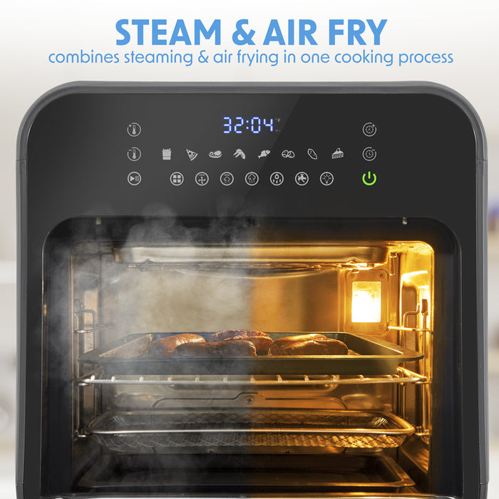 Worktop Steam Air Fryer Oven - 1635W 15L - Black Easy Clean - Dehydrate & Bake