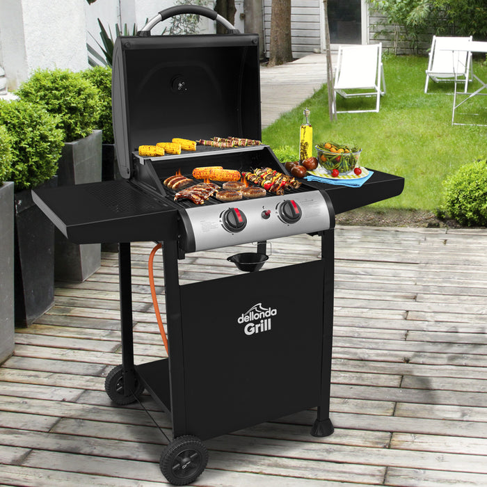 2 Burner Gas BBQ Grill & Cover Set - Ignition Portable Garden Cooking Easy Clean - LoopsDirect