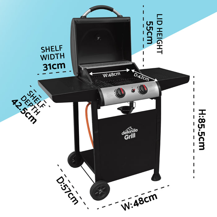 2 Burner Gas BBQ Grill & Cover Set - Ignition Portable Garden Cooking Easy Clean