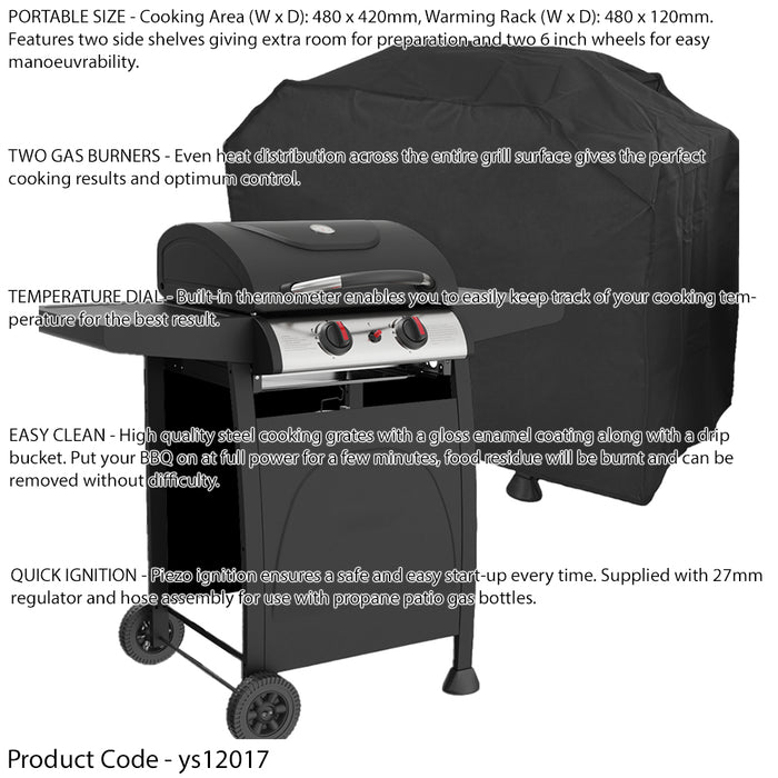 2 Burner Gas BBQ Grill & Cover Set - Ignition Portable Garden Cooking Easy Clean - LoopsDirect