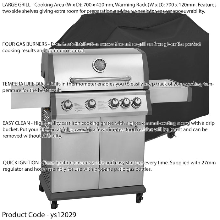 Premium 4+1 Burner Gas BBQ Grill & Cover Set Ignition Portable Garden Easy Clean
