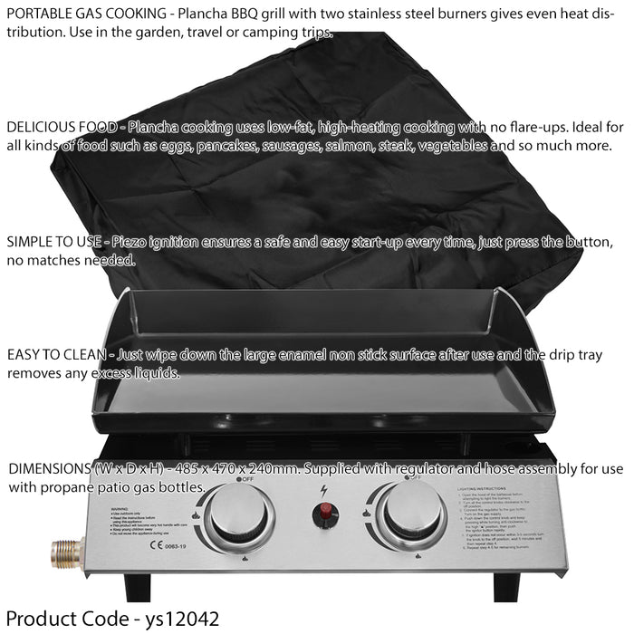 2 Burner Portable Flat Top Plancha Grill & Cover Set - Stainless Steel Camping