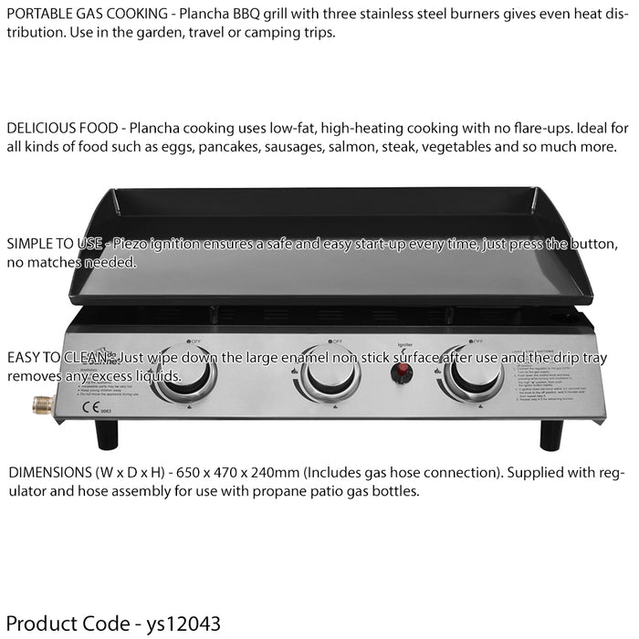3 Burner Portable Flat Top Plancha Grill - Stainless Steel Smash Burger Camping