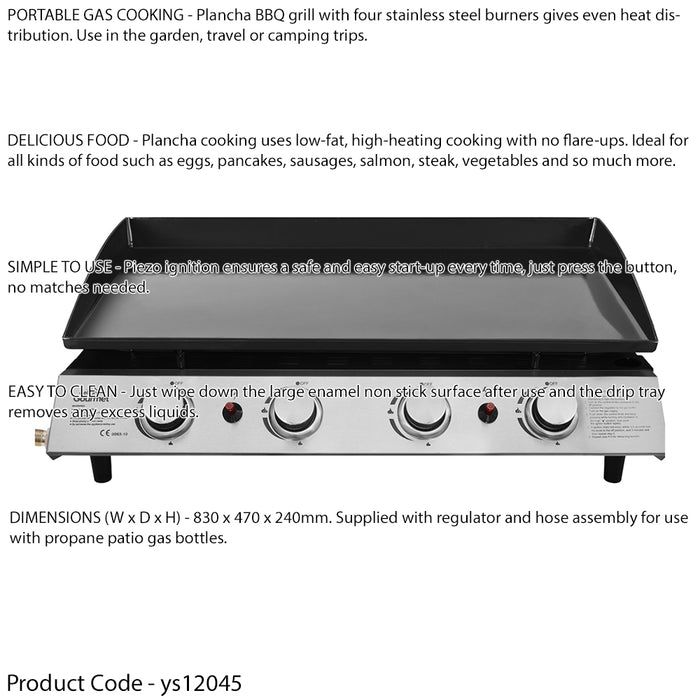 4 Burner Portable Flat Top Plancha Grill - Stainless Steel Smash Burger Camping - LoopsDirect