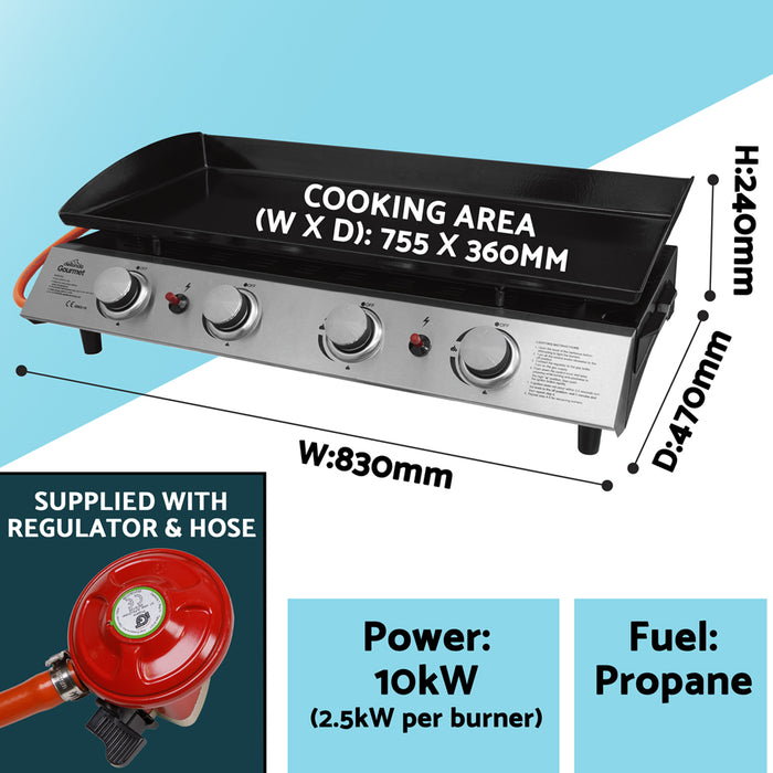 4 Burner Portable Flat Top Plancha Grill - Stainless Steel Smash Burger Camping - LoopsDirect