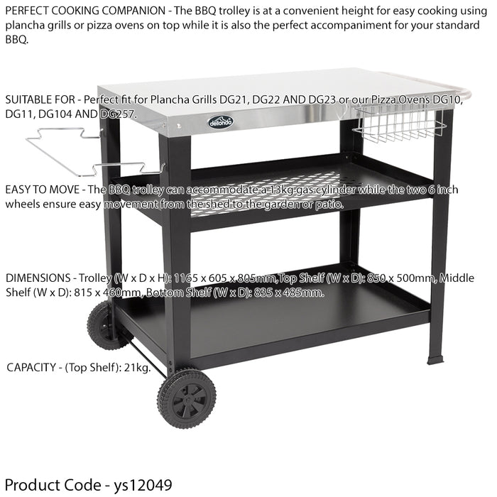 Stainless Steel Top BBQ & Grill Trolley - Food Prep Dolley Outdoor Cooking Stand