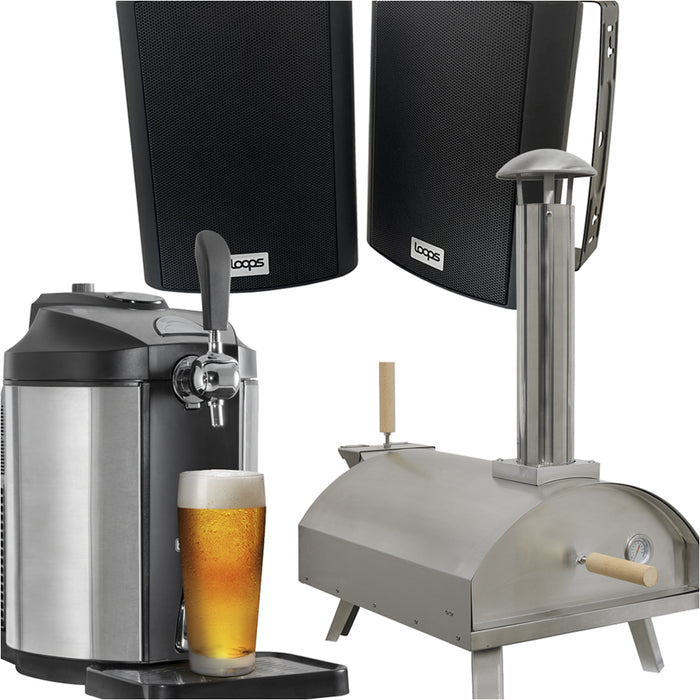 Outdoor Party Set - Wood Fired Pizza Oven - Beer Dispenser - Outdoor Speaker Kit