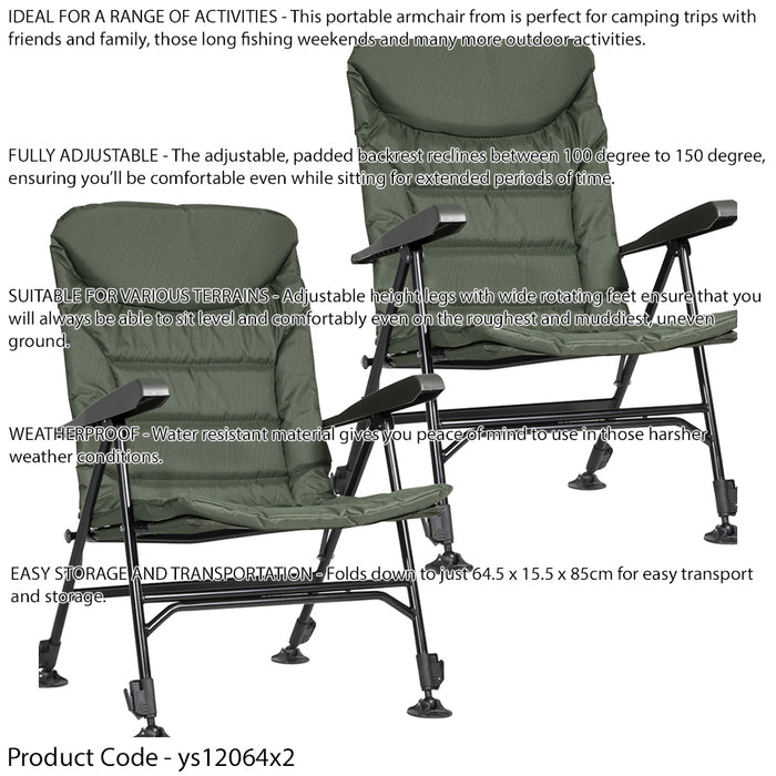 2 PACK Reclining Water Resistant Fishing Chair - Adjustable Uneven Terrain Seat