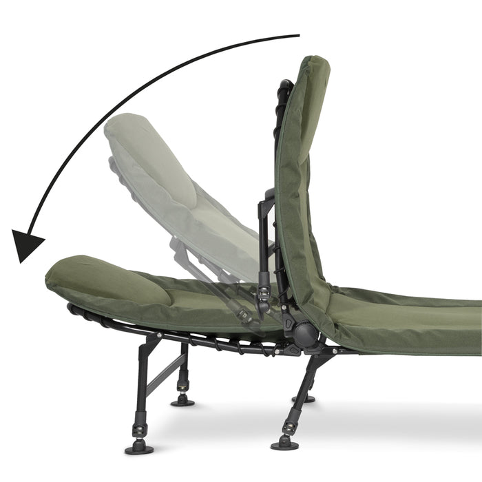 Adjustable Fleece Camping & Fishing Bedchair - Built-In Pillow & Levelling Feet - LoopsDirect