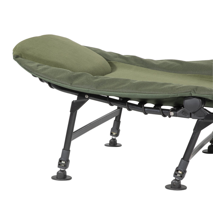 Adjustable Fleece Camping & Fishing Bedchair - Built-In Pillow & Levelling Feet