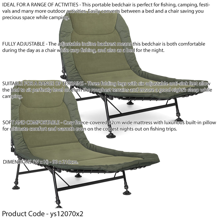 2 PACK WIDE Adjustable Fleece Camping & Fishing Bedchair Set - Levelling Feet - LoopsDirect