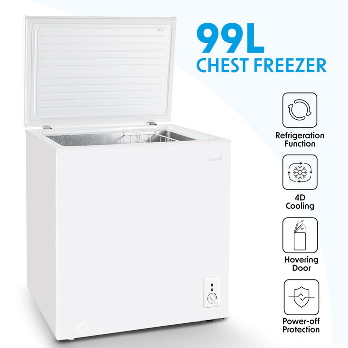 99L Freestanding Chest Freezer -12 to -24 Degrees - Refrigeration Mode & QUIET - LoopsDirect