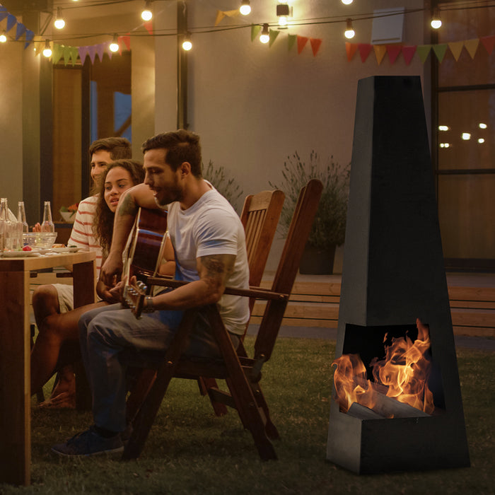 45x150cm BLACK STEEL Chininea Wood Burner - Fire Pit Garden Heater Outdoor - LoopsDirect