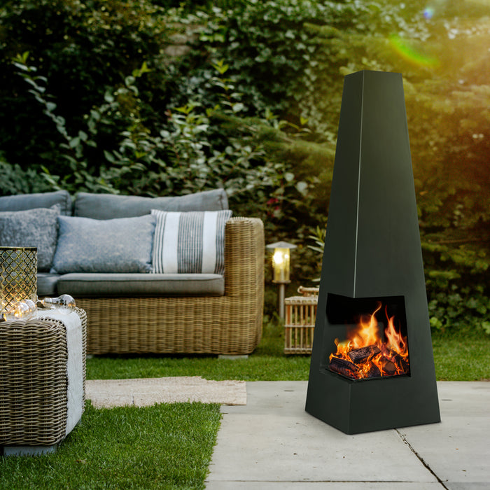 45x150cm BLACK STEEL Chininea Wood Burner - Fire Pit Garden Heater Outdoor