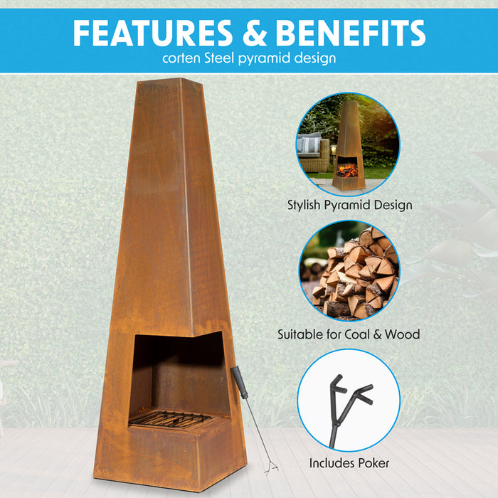 45x150cm CORTEN STEEL Chininea Wood Burner - Fire Pit Garden Heater Outdoor Rust