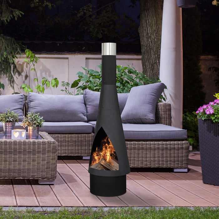45x150cm BLACK STEEL Round Chininea Wood Burner - Fire Pit Garden Heater Outdoor