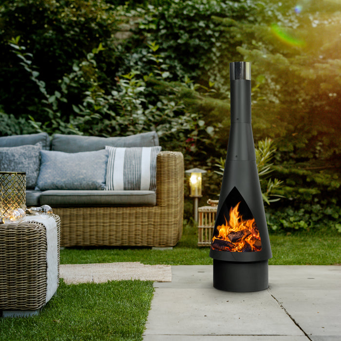 45x150cm BLACK STEEL Round Chininea Wood Burner - Fire Pit Garden Heater Outdoor