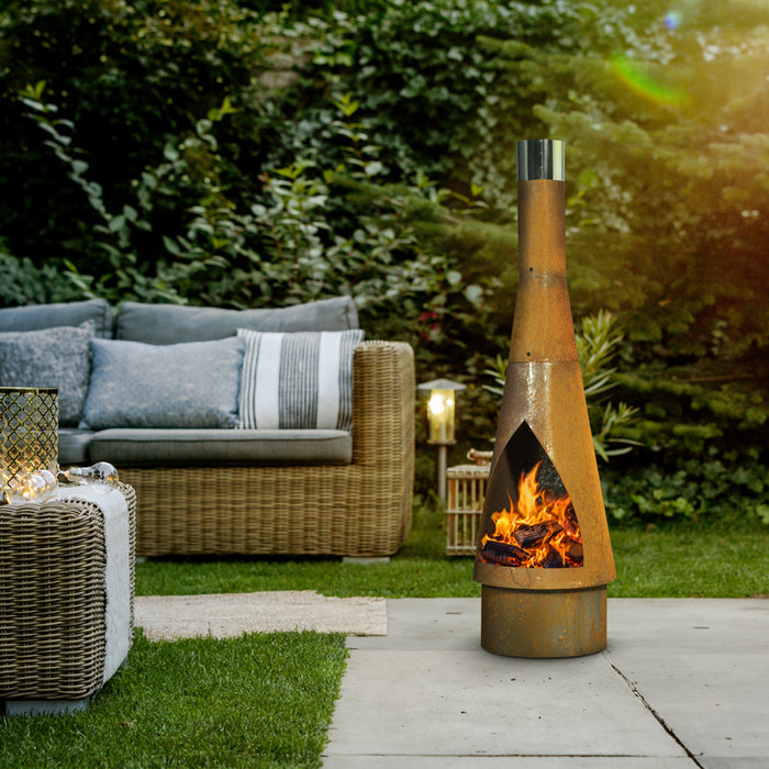 45x150cm CORTEN STEEL Round Chininea Wood Burner Fire Pit Garden Heater Outdoor