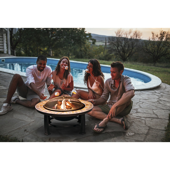 30 Inch Traditional Fire Pit Wood Burner - Outdoor Garden Heater - Mesh Screen