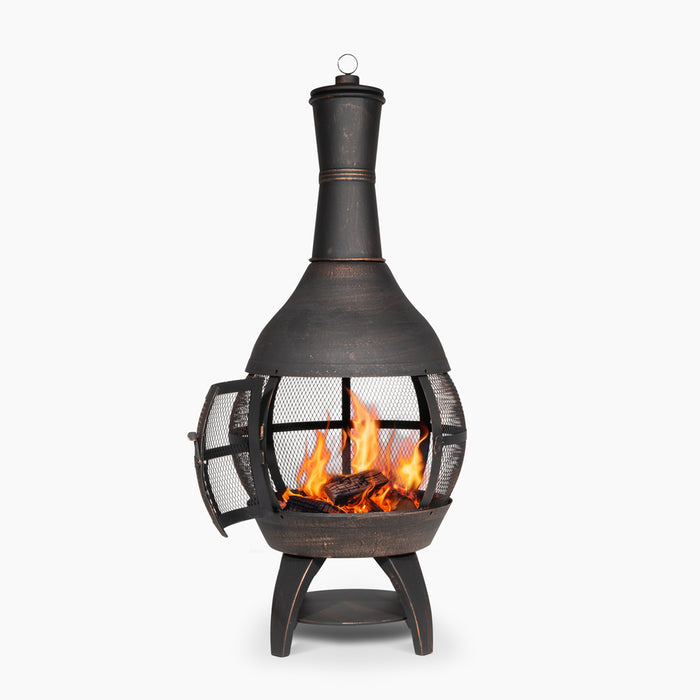 Antique Bronze 360 Degree Fire Pit Wood Burner & Cover Set - Garden Heater Mesh