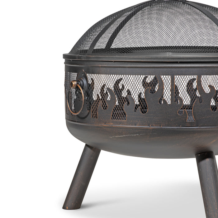 Round Fire Pit Wood Burner & BBQ Grill - Party Dining Garden Heater & Mesh - LoopsDirect