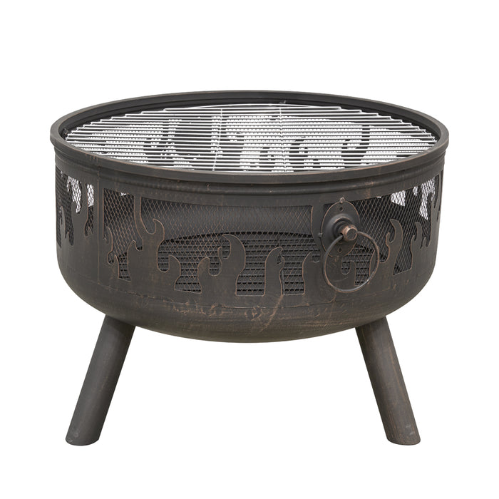 Round Fire Pit Wood Burner & BBQ Grill - Party Dining Garden Heater & Mesh