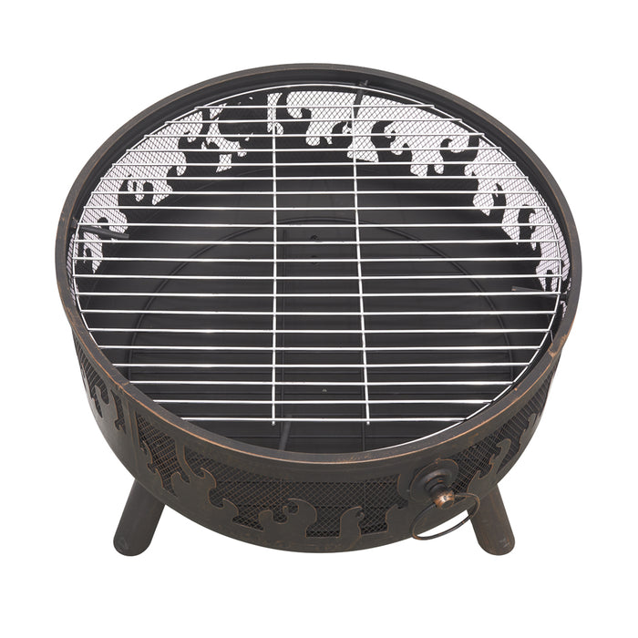 Round Fire Pit Wood Burner / BBQ Grill & Cover Set - Party Dining Garden Heater - LoopsDirect