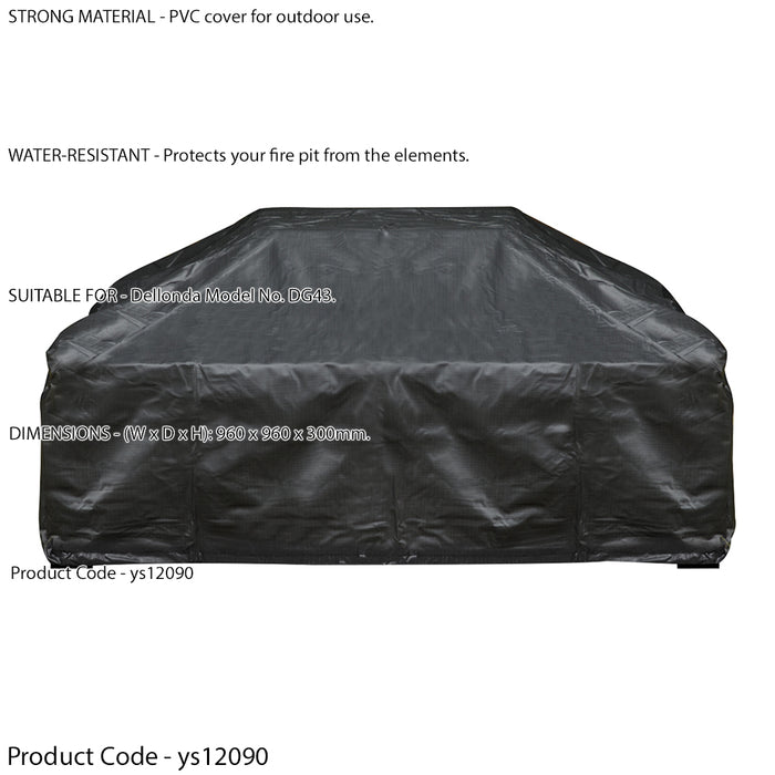 Outdoor Rated Fire Pit Cover for ys12103 - Black PVC 960mm x 300mm Water & Rain