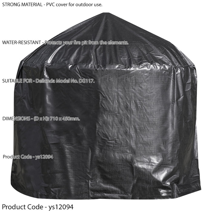 Outdoor Rated Fire Pit Cover for ys12087 - Black PVC 710mm x 450mm Water & Rain