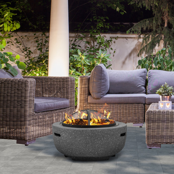 60cm Dark Grey Round Fire Pit Wood Burner & BBQ Grill Party Dining Garden Heater - LoopsDirect