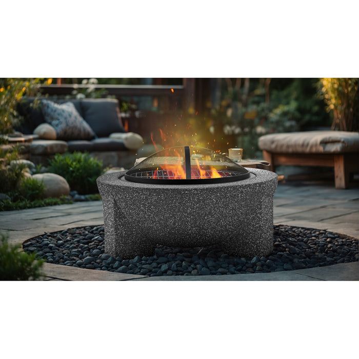 75cm Dark Grey Round Fire Pit Wood Burner & BBQ Grill Party Dining Garden Heater - LoopsDirect