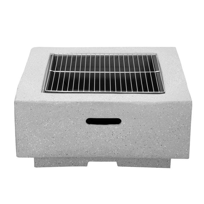 64cm Light Grey Square Fire Pit Wood Burner & BBQ Grill Party Garden Heater - LoopsDirect