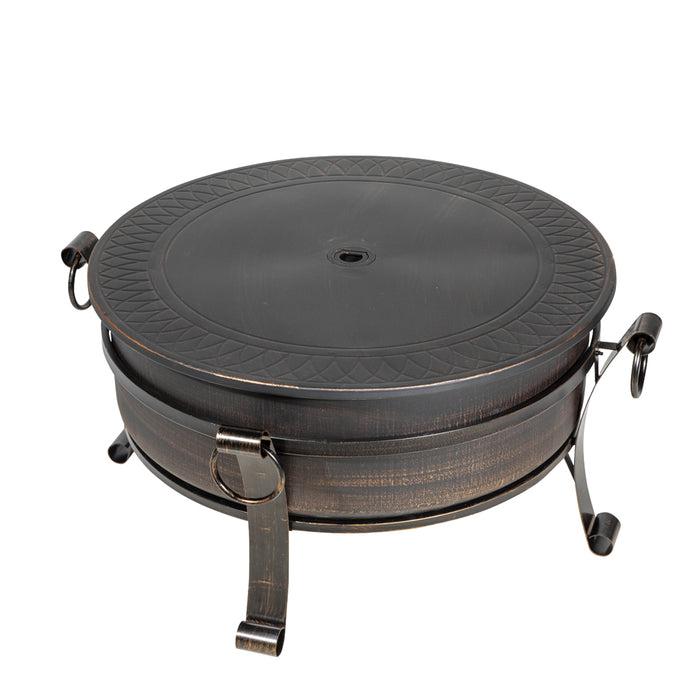 Round Fire Pit Wood Burner / Coffee Table & Cover Set Party Dining Garden Heater - LoopsDirect