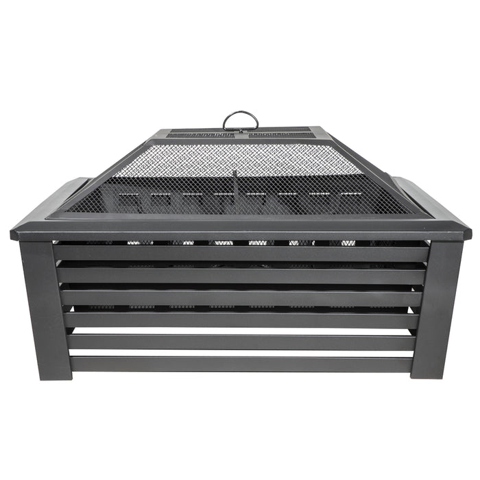 89cm Square Black Fire Pit Wood Burner & Cover Set - Outdoor Garden Heater Mesh