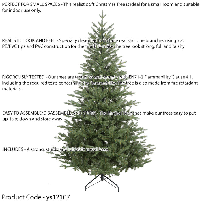 5ft 150cm Artifical Hinged Christmas Tree - 35 Inch Wide Realistic Xmas Tree