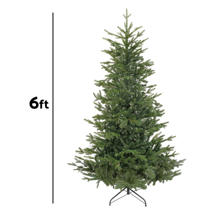 6ft 180cm Artifical Hinged Christmas Tree - 43 Inch Wide Realistic Xmas Tree - LoopsDirect