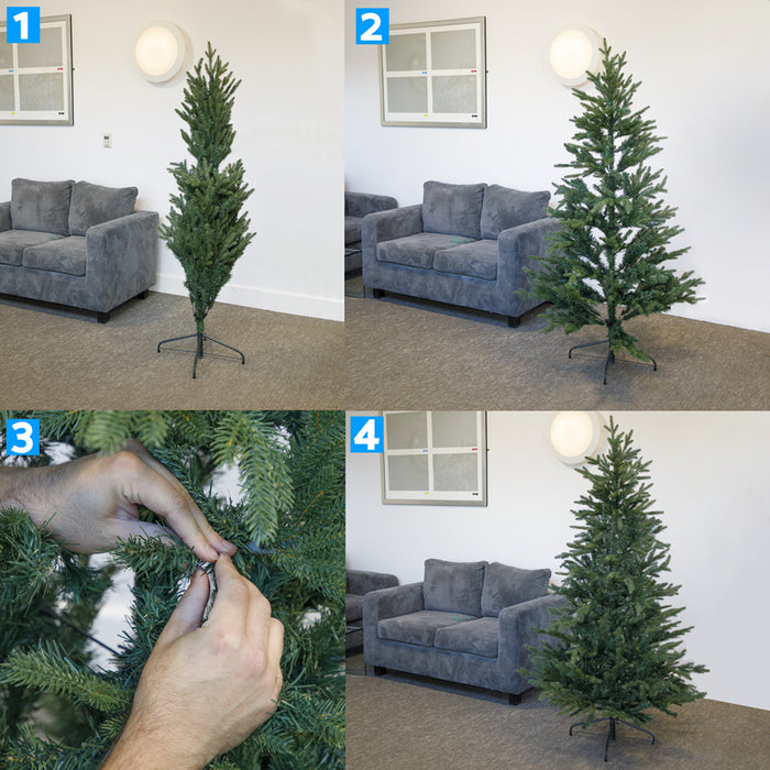 7ft 210cm Artifical Hinged Christmas Tree - 49 Inch Wide Realistic Xmas Tree - LoopsDirect