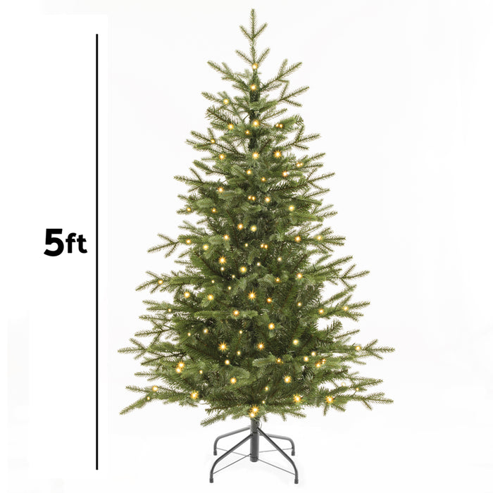5ft 150cm Pre-Lit Artifical Christmas Tree - Warm White LED Realistic Xmas Tree