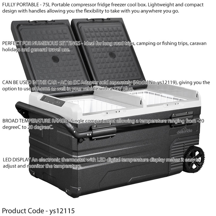 12V & 24V Vehicle Fridge Freezer / Camping Cool Box - 75L Dual Zone - Car & Van