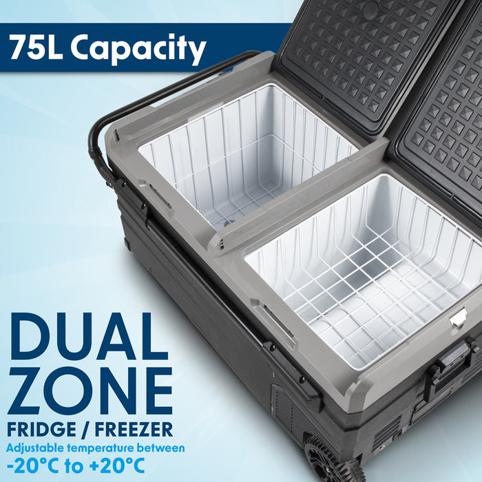 12V & 24V Vehicle Fridge Freezer / Camping Cool Box - 75L Dual Zone - Car & Van