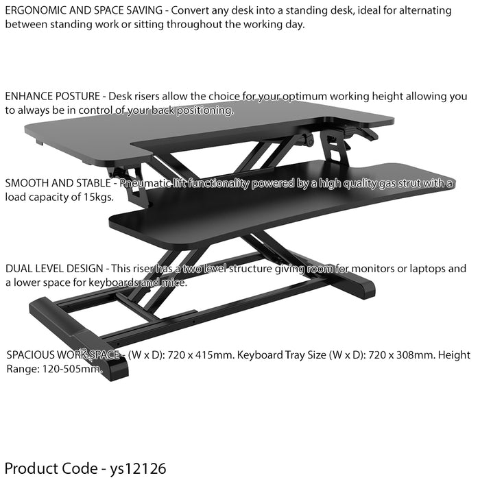 71cm Height Adjustable Sit & Stand Work Desk - 50cm Max Height - Monitor Stand