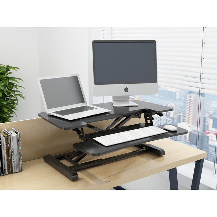 71cm Height Adjustable Sit Stand Work Desk Converter & Twin Monitor Bracket Set
