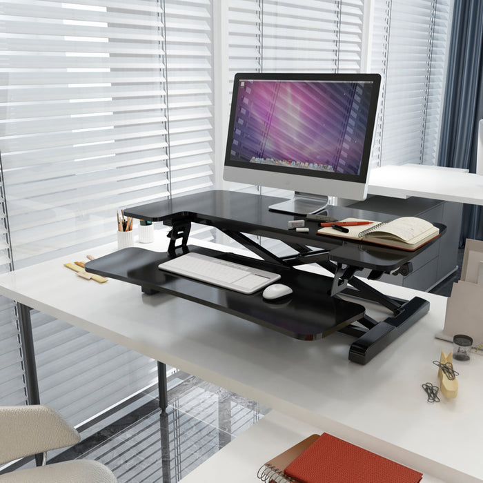 71cm Height Adjustable Sit Stand Work Desk Converter & Twin Monitor Bracket Set - LoopsDirect