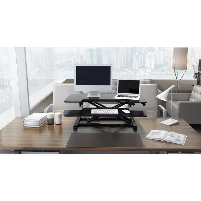 89cm Height Adjustable Sit Stand Work Desk Converter & Twin Monitor Bracket Set
