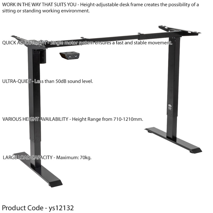 Electric Height Adjustable Standing Desk - FRAME ONLY - Black Rising Work Table