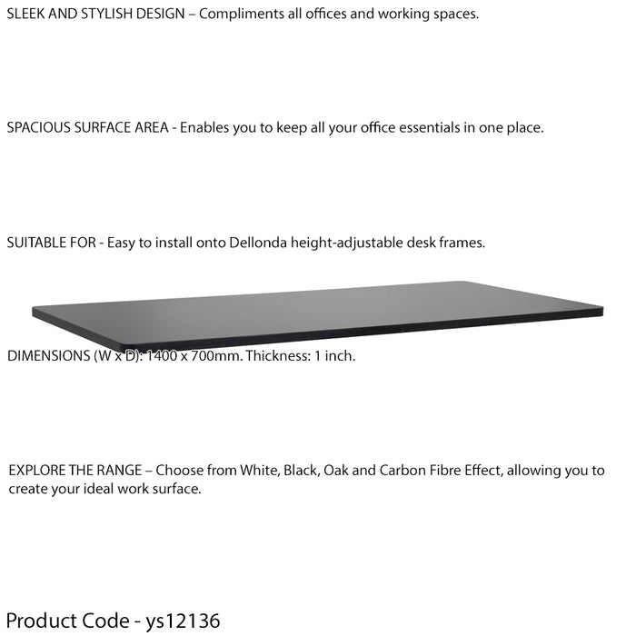 1400mm x 700mm Black Rectangular Desktop - Standing Desk Frame Office Worktop