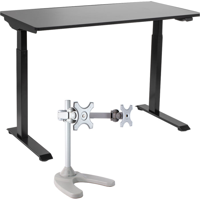 1200 x 600mm Black Electric Sit Standing Desk & Twin Monitor Bracket Office Set