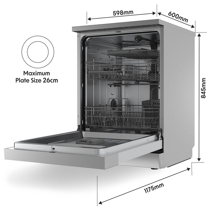 Grey Freestanding Full Size Dishwasher - 60cm - 14 Place Settings LED Display