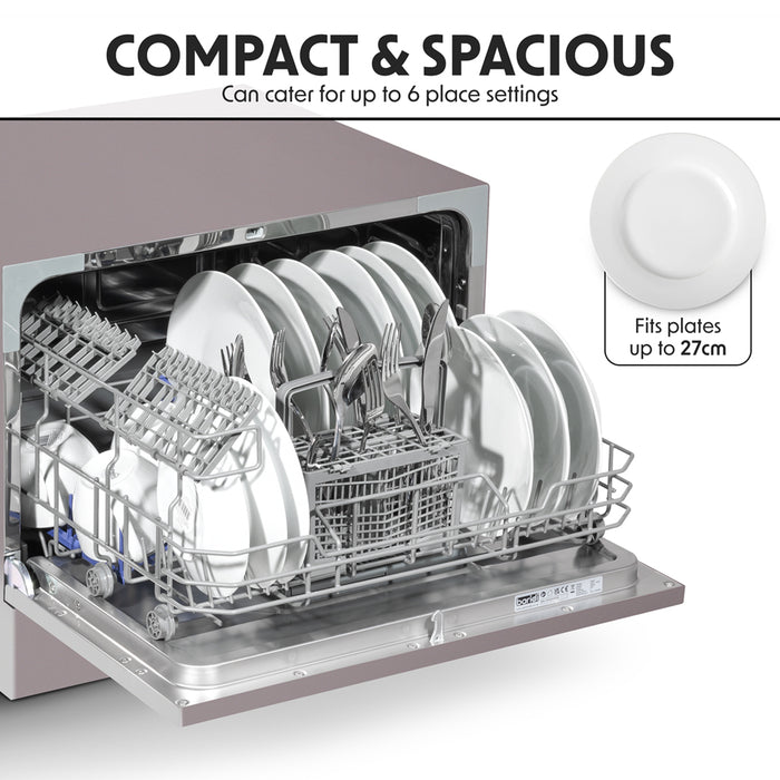 Silver Worktop Dishwasher - 6 Place Settings - Portable Tabletop Dish Washer